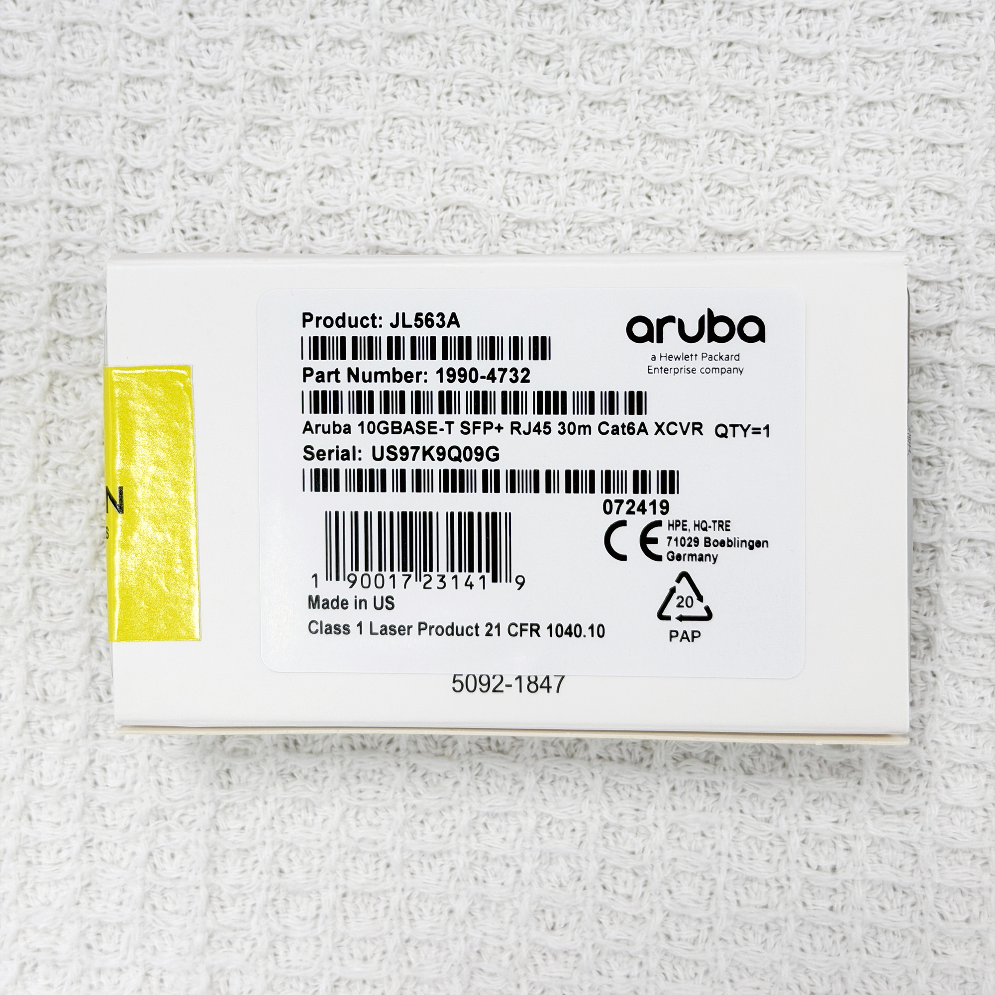 HPE Aruba JL563A 10GBASE-T SFP+ RJ45 30m Cat6A transceiver