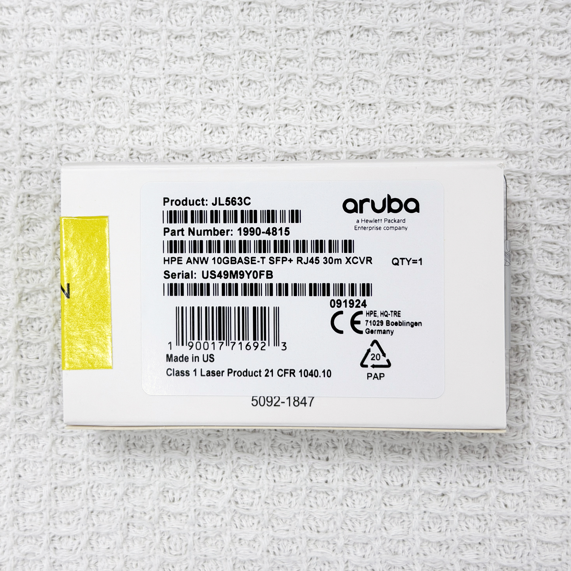 HPE Aruba JL563C 10GBASE-T SFP+ RJ45 30m Cat6A transceiver