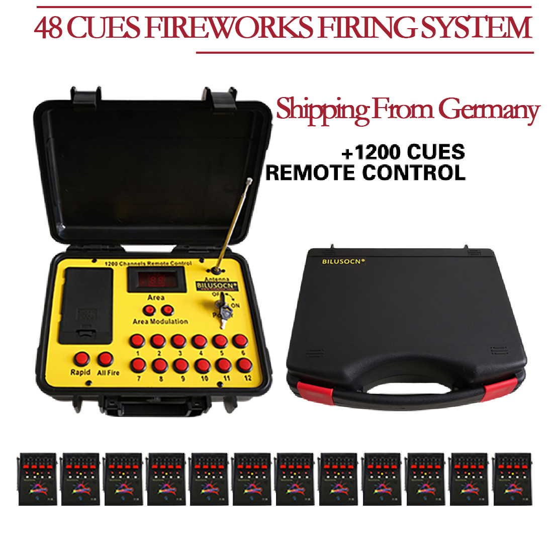 From Germany Bilusocn 300M distance+48 Cues Fireworks Firing System ABS Waterproof Case remote Control Equipment