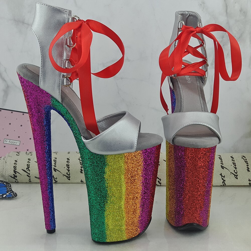 Leecabe 9inches Rainbow Platform Shoes Sexy Dance Shoes 23