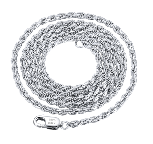 925 Sterling Silver Diamond-Cut Rope Chain Necklace