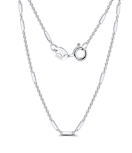 925 Sterling Silver 1.2mm Bar with 1.1mm Cable Chain Necklace