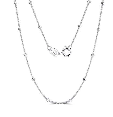 925 Sterling Silver 1.1mm Side Chain Necklace with 2.0mm Ball Beads