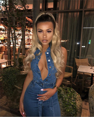  2020 Trendy Sleeveless Lace Up Casual Denim Jumpsuit