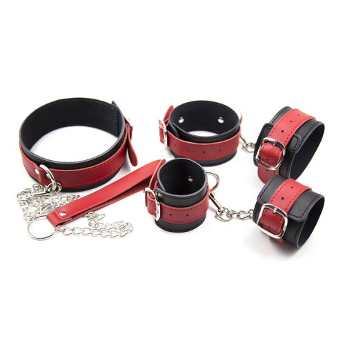 Leather handcuffs, shackles, neck cover three-piece