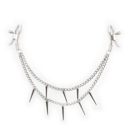 White short breast clip with two spiked chains