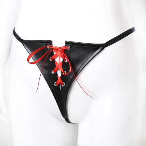 Red bow T leather briefs