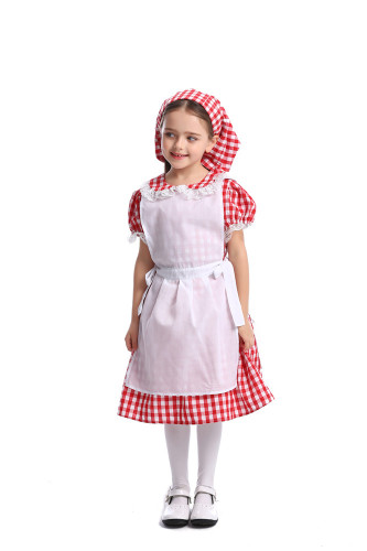 Lace red checked beer maid costume