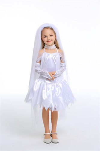 Children bride white princess dress