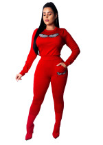 Red Fashion rhinestone two-piece suit