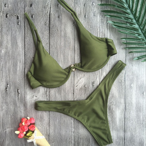 Deep Green Personality Gathering Sexy Underwire Wonderful Bikini