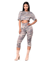 2020 casual camouflage printed short-sleeved shorts sports two-piece suit