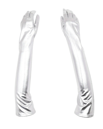 Silver Five-finger gloves for female equipment