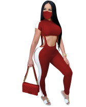 Red wine INS Stylish pit strip strap tights waistless shorts fashion suit + mask included