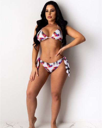 White Printed bikini swimsuit set