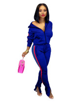 Blue 2020 INS sports and leisure net expert fashion solid color flared pants two-piece suit