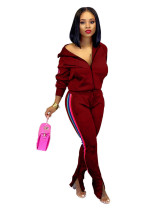 Red Wine 2020 INS sports and leisure net expert fashion solid color flared pants two-piece suit