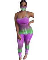 Violet Strap tie dye gradient backless sexy jumpsuit (including mask)