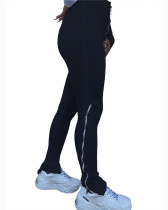 Black Solid color tight zipper high waist casual split micro flared track pants