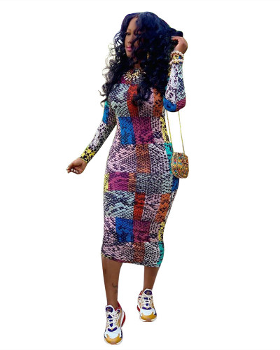 Long multicolor printed dress