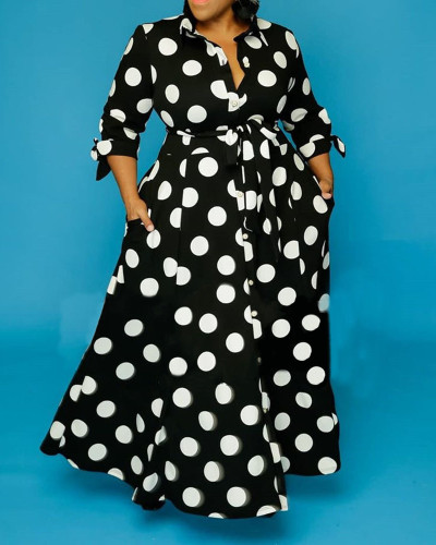 Black Long sleeve polka dot print dress