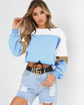 Sky bule Patchwork round neck strappy sweater