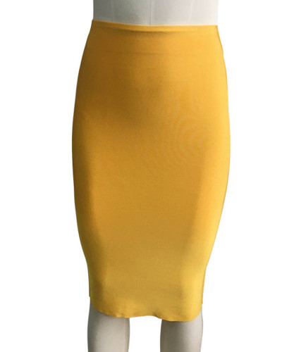 Yellow Solid color skirt slim sexy bandage hip skirt