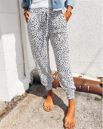 White Loose pants printed casual trousers