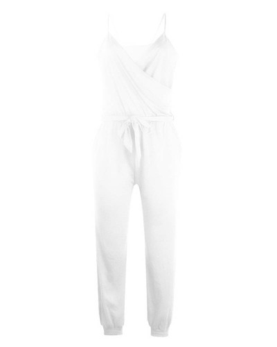 White Solid color suspender belt jumpsuit
