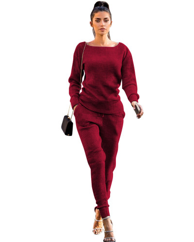 Claret Autumn and winter urban casual long-sleeved two-piece suit