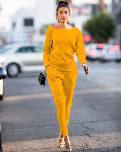 Yellow Autumn and winter urban casual long-sleeved two-piece suit