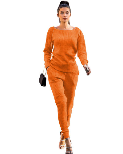 Orange Autumn and winter urban casual long-sleeved two-piece suit