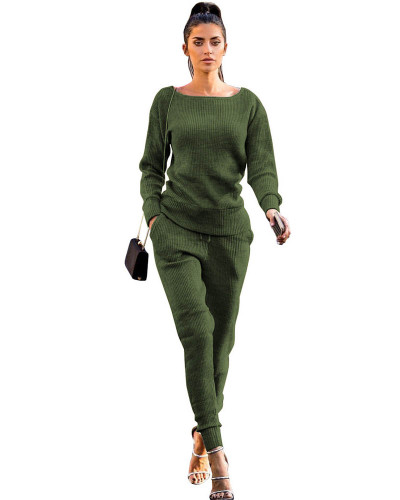 Army green Autumn and winter urban casual long-sleeved two-piece suit