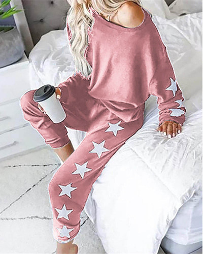 Pink Loose fashion printed long-sleeved casual suit