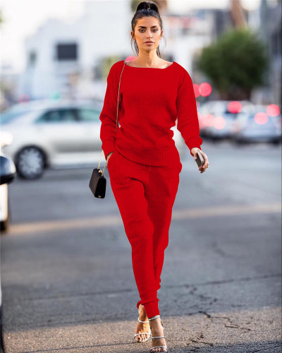 Red Autumn and winter urban casual long-sleeved two-piece suit