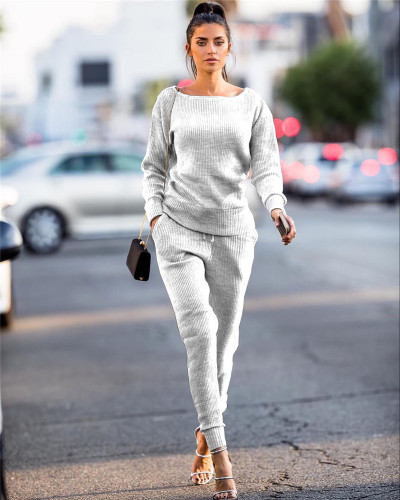 Light gray Autumn and winter urban casual long-sleeved two-piece suit