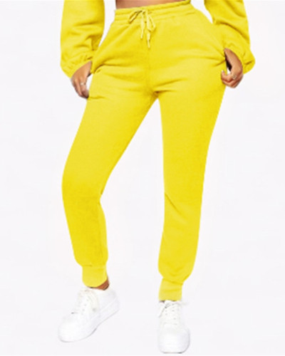 Yellow Fashion solid color plus fleece trousers