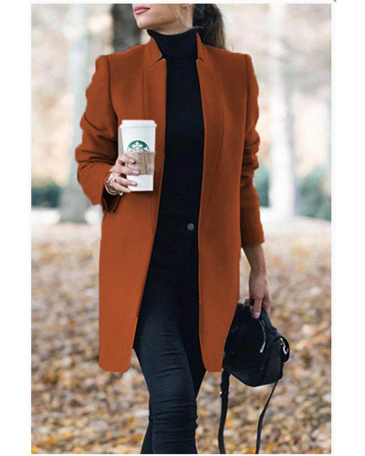 Autumn and winter new fashion solid color stand collar woolen coat