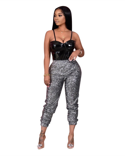 Gray Sequined ladies casual bottoming pants