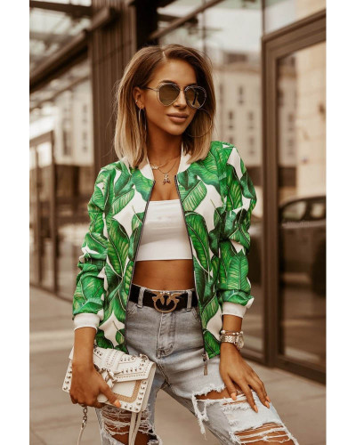 Green Autumn and winter slim long-sleeved printed short jacket small coat women's clothing