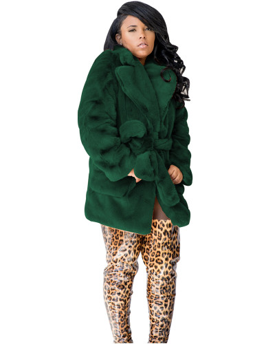 Green sexy fashion fur multicolor rabbit fur coat