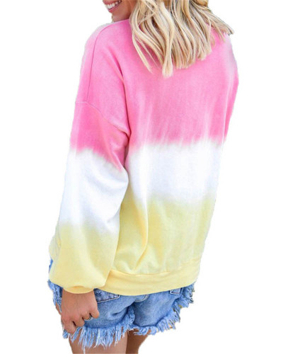 Pink Rainbow gradient print long-sleeved sweatshirt