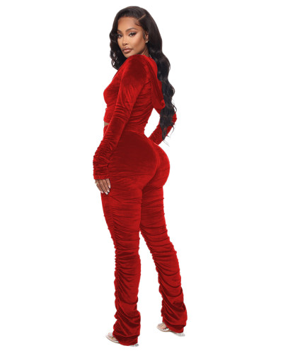 Red Fashion casual pleated two-piece pleated suit