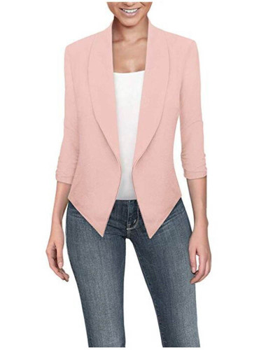 Pink  Long sleeve solid color cardigan irregular hem small suit women