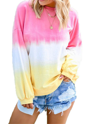 Pink Rainbow gradient print long-sleeved sweatshirt