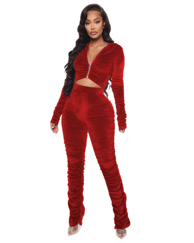 Red Fashion casual pleated two-piece pleated suit