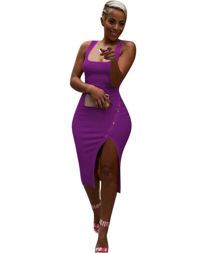 Purple Solid color irregular sexy dress