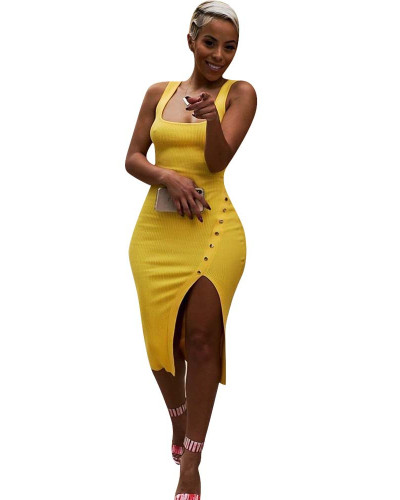 Yellow Solid color irregular sexy dress