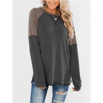 Dark Gray Printed solid color casual long-sleeved T-shirt