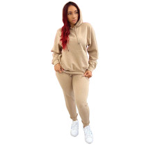 Khaki Two-piece elastic sports and leisure suit